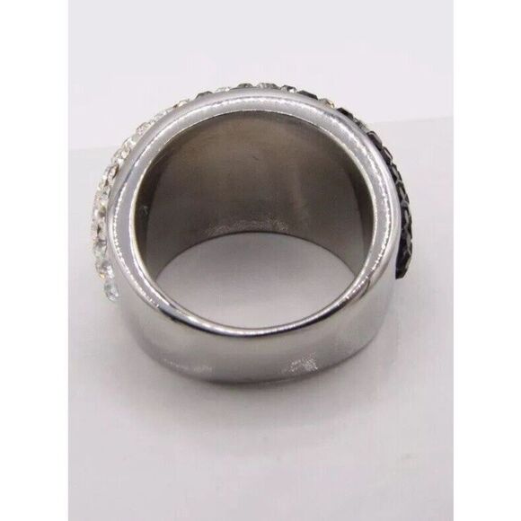 Black and White CZ Ombré  Dome Design Stainless Steel Fashion Jewelry Size 6 - Picture 2 of 4